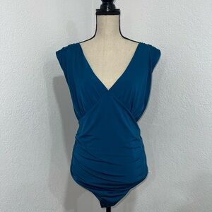 Express Body Contour Double Layer Empire V-Neck Thong Bodysuit